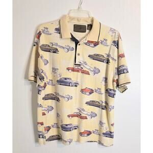 North River 3 Button Short Sleeve Collared Pull Over Polo Shirt Men's M Vtg Cars